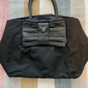 Pre-Loved Prada Black Nylon Fabric Fiocco Bow Tessuto Tote Bag ITALY
